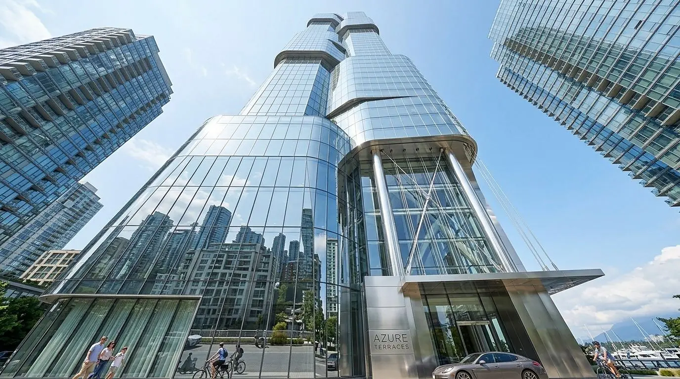 Torre de vidro com estrutura curva