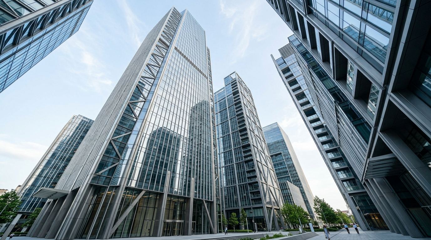 Edifícios corporativos modernos com estrutura metálica