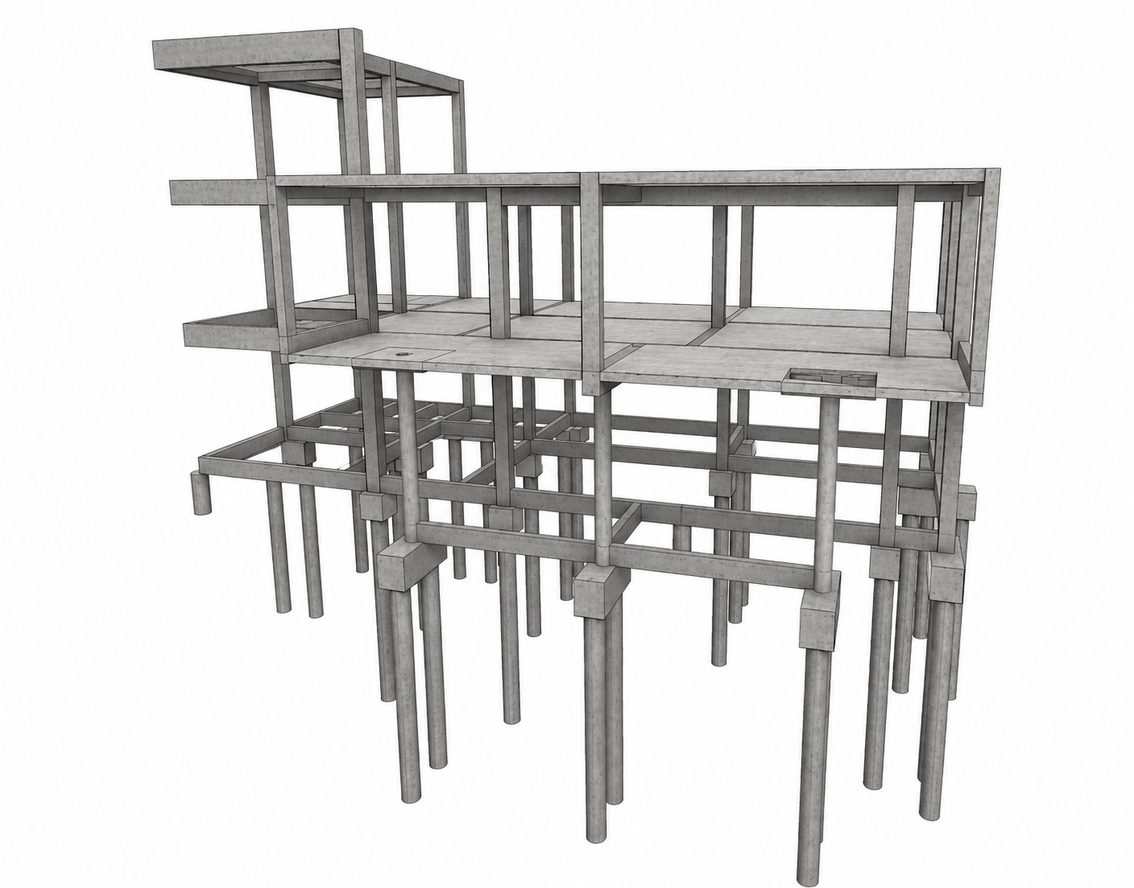 Projeto estrutural em concreto armado residencial — modelo 3D