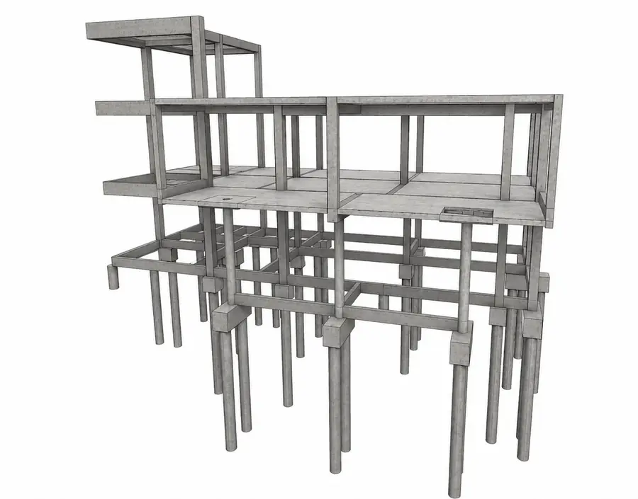 Projeto estrutural em concreto armado residencial — modelo 3D